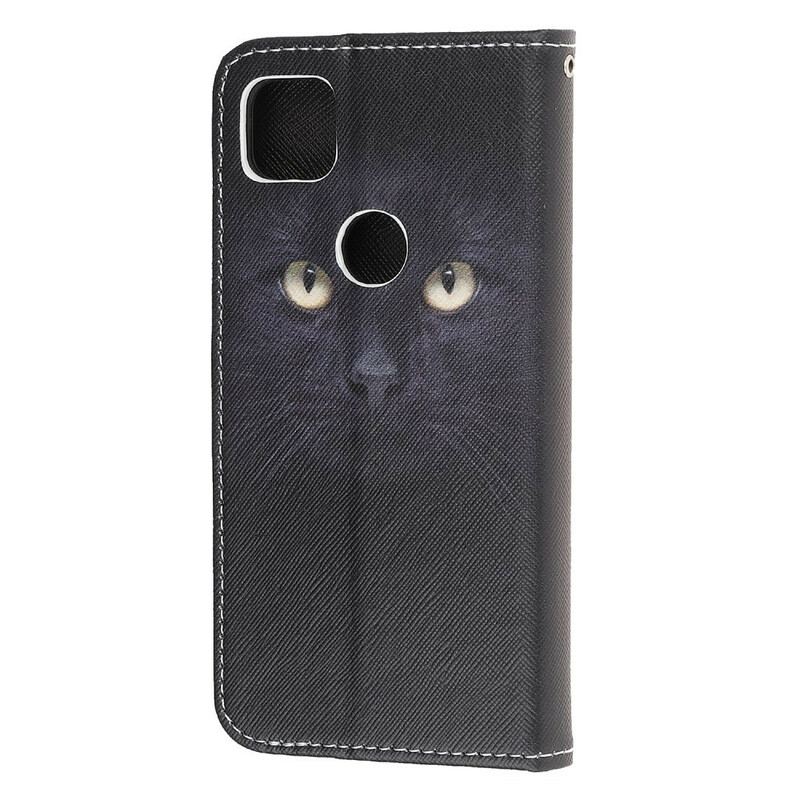 Capa Flip Para Google Pixel 4A De Cordão Olhos De Gato Preto Com Tiras