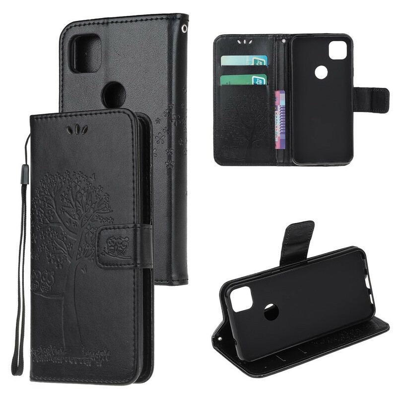 Capa Flip Para Google Pixel 4A De Cordão Tanga E Corujas