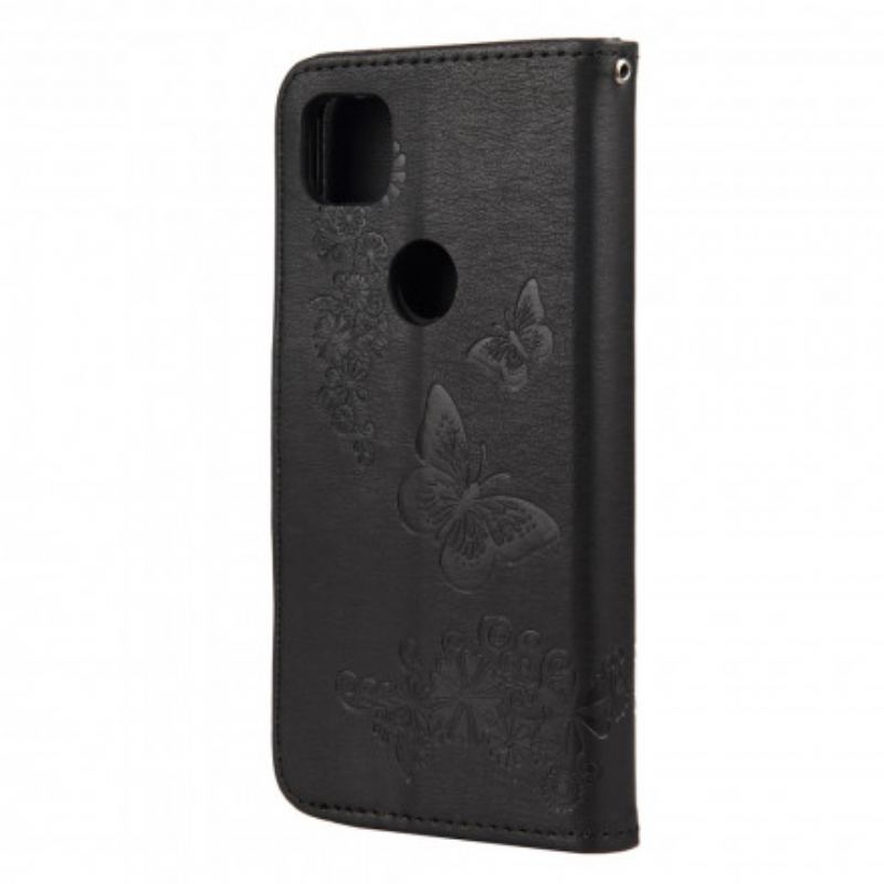 Capa Folio Para Google Pixel 4A Apenas Borboletas Com Cordão