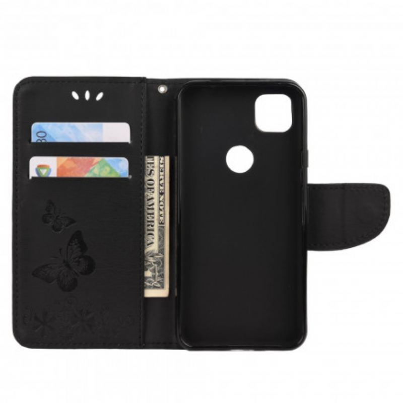 Capa Folio Para Google Pixel 4A Apenas Borboletas Com Cordão