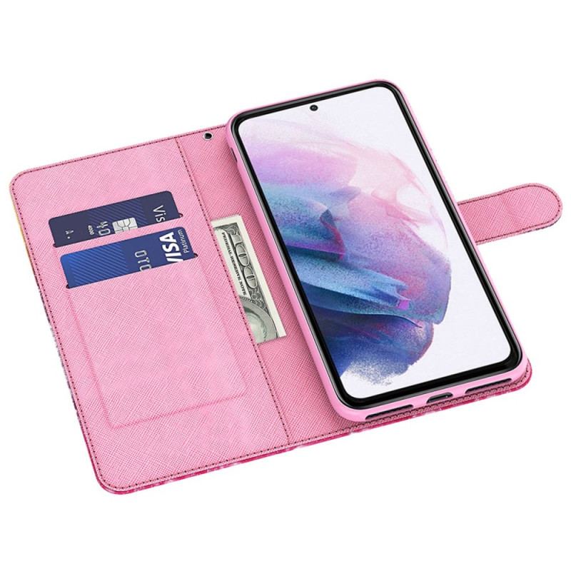 Capa De Couro Para Samsung Galaxy M13 Abstração Com Lanyard