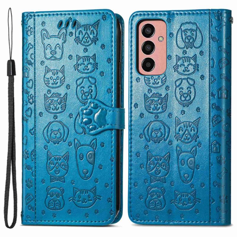 Capa De Couro Para Samsung Galaxy M13 Animais Animados