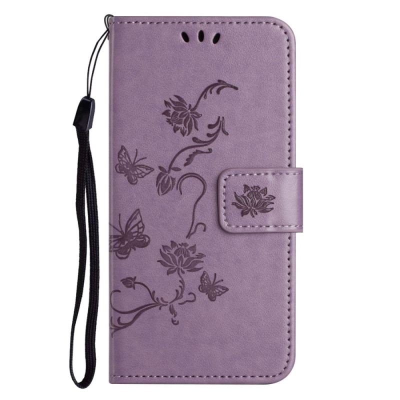 Capa De Couro Para Samsung Galaxy M13 De Cordão Flores De Tiras