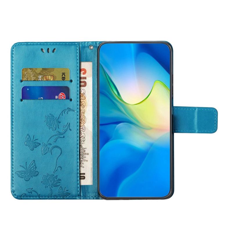 Capa De Couro Para Samsung Galaxy M13 De Cordão Flores De Tiras