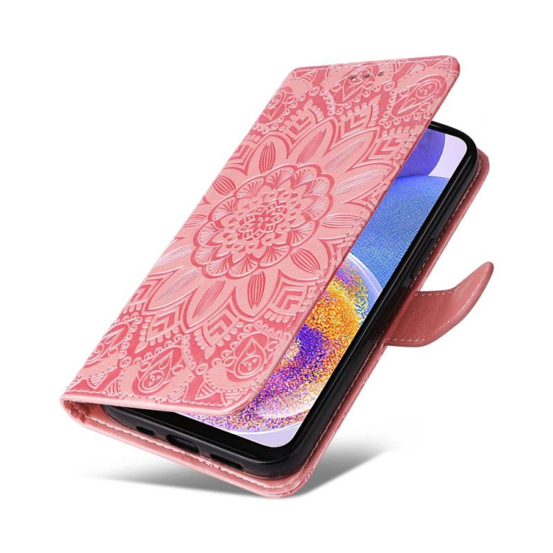 Capa De Couro Para Samsung Galaxy M13 De Cordão Girassol Strappy