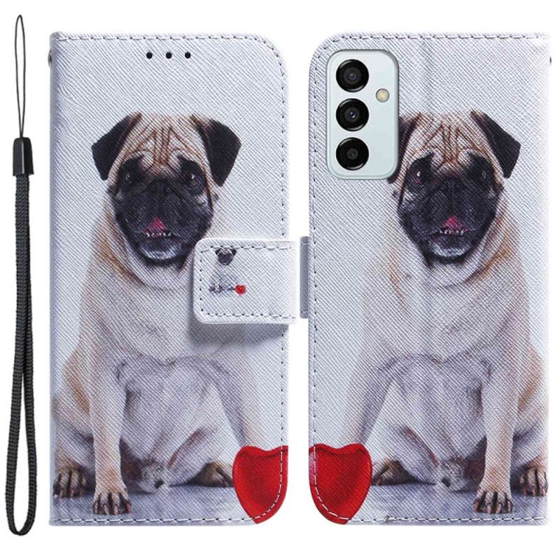 Capa De Couro Para Samsung Galaxy M13 De Cordão Pug Bonito Na Cinta