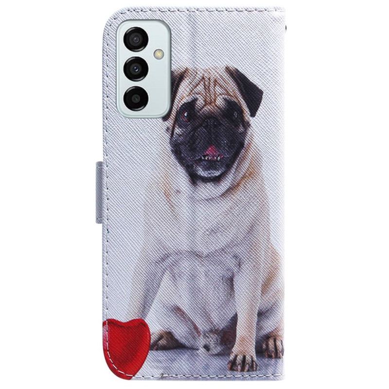 Capa De Couro Para Samsung Galaxy M13 De Cordão Pug Bonito Na Cinta