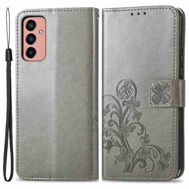 Capa De Couro Para Samsung Galaxy M13 Floral Com Alça