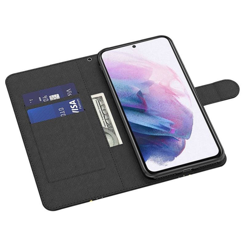 Capa De Couro Para Samsung Galaxy M13 Lobo Com Cordão