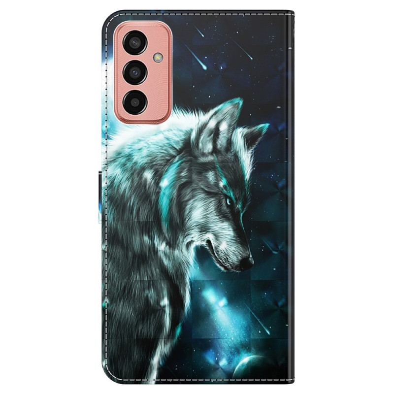 Capa De Couro Para Samsung Galaxy M13 Lobo Com Cordão