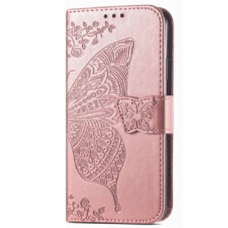 Capa Flip Para Samsung Galaxy M13 Borboleta Barroca