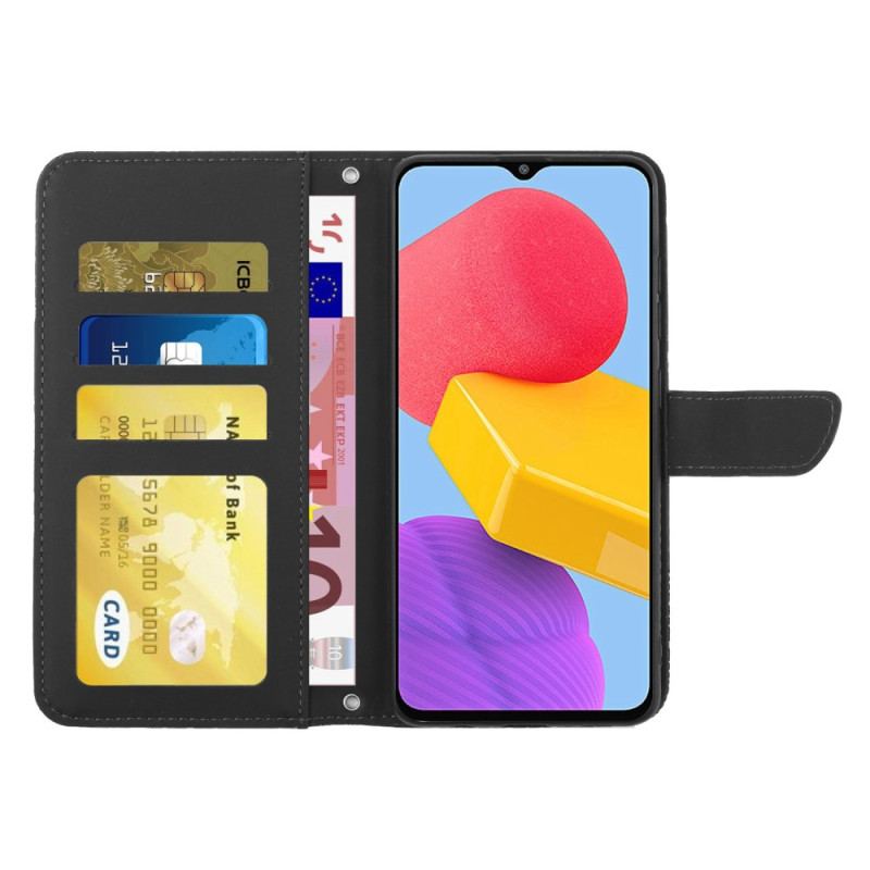 Capa Flip Para Samsung Galaxy M13 Borboletas E Alça De Ombro