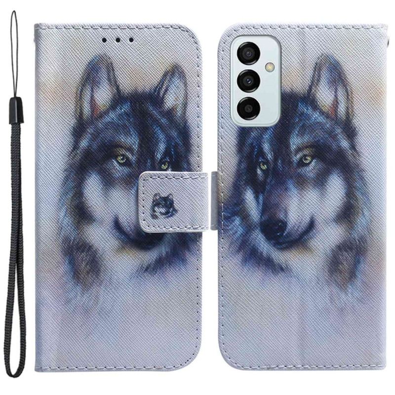 Capa Flip Para Samsung Galaxy M13 De Cordão Cachorro Strappy Aquarela