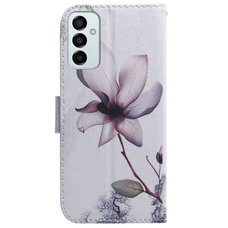 Capa Flip Para Samsung Galaxy M13 De Cordão Flor De Tiras Vintage