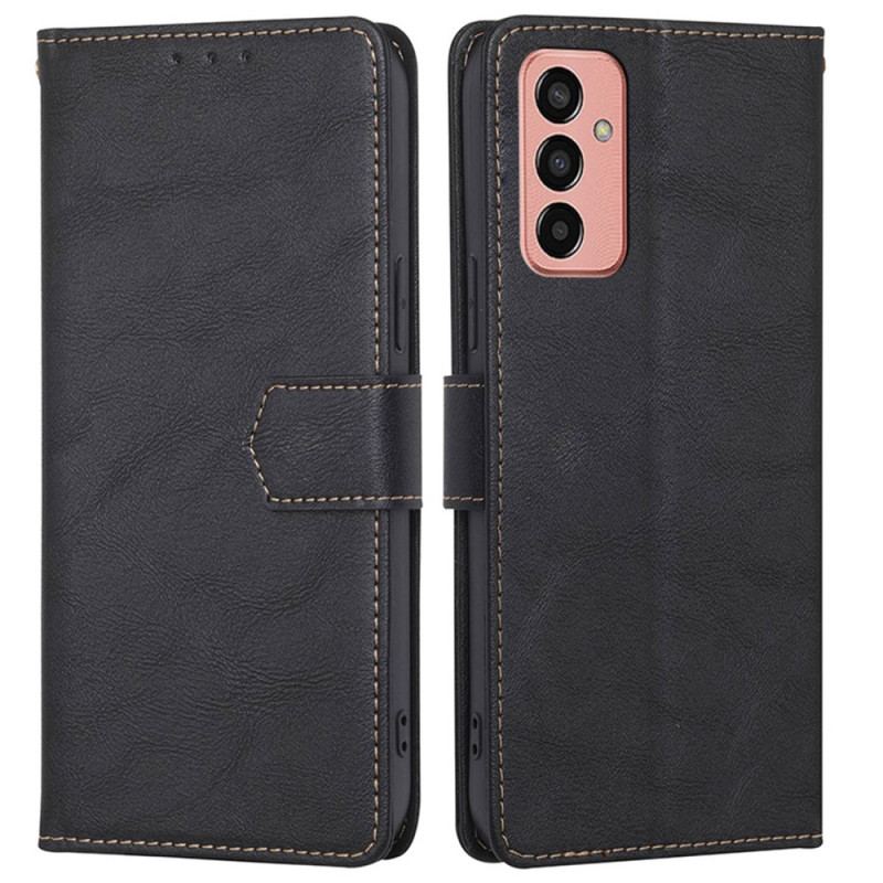 Capa Flip Para Samsung Galaxy M13 Couro Falso Vintage E Costura