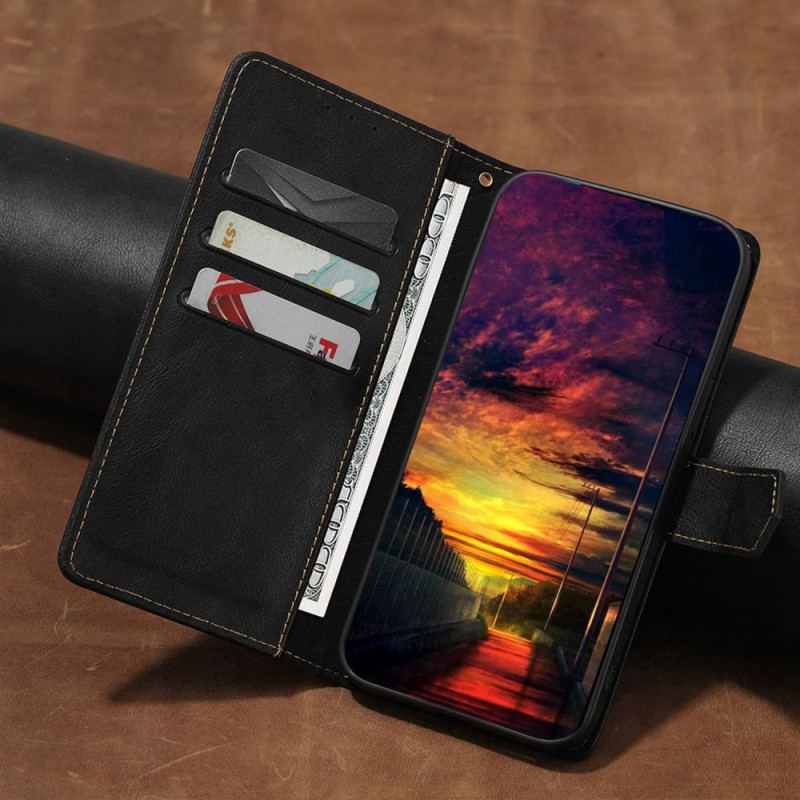 Capa Flip Para Samsung Galaxy M13 Couro Falso Vintage E Costura