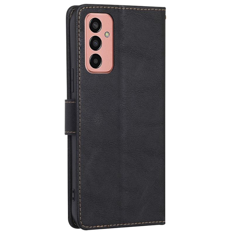 Capa Flip Para Samsung Galaxy M13 Couro Falso Vintage E Costura