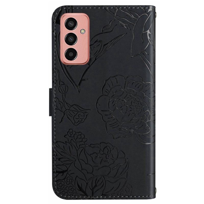 Capa Folio Para Samsung Galaxy M13 Borboletas Discretas E Cordão