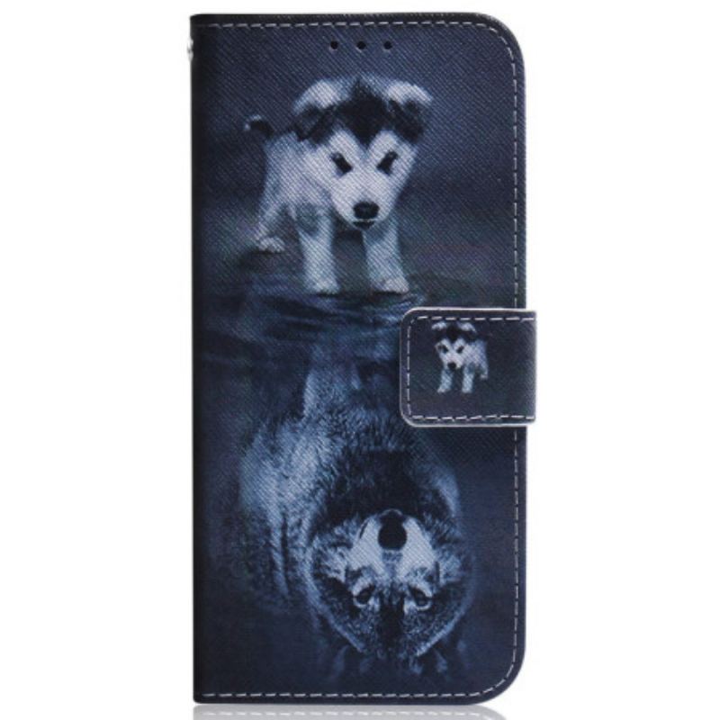 Capa Folio Para Samsung Galaxy M13 De Cordão Sonho De Cachorrinho Strappy