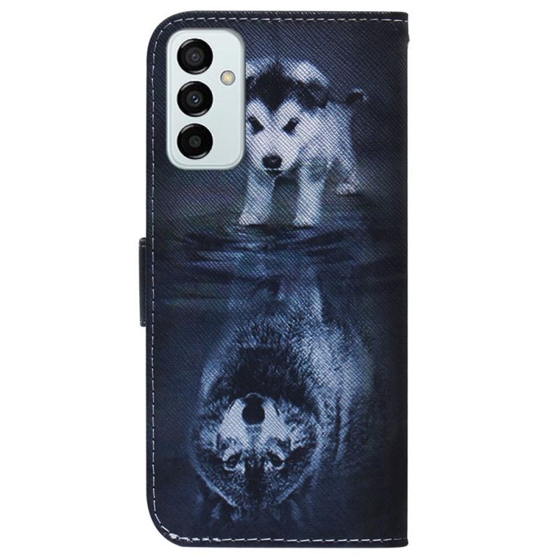 Capa Folio Para Samsung Galaxy M13 De Cordão Sonho De Cachorrinho Strappy