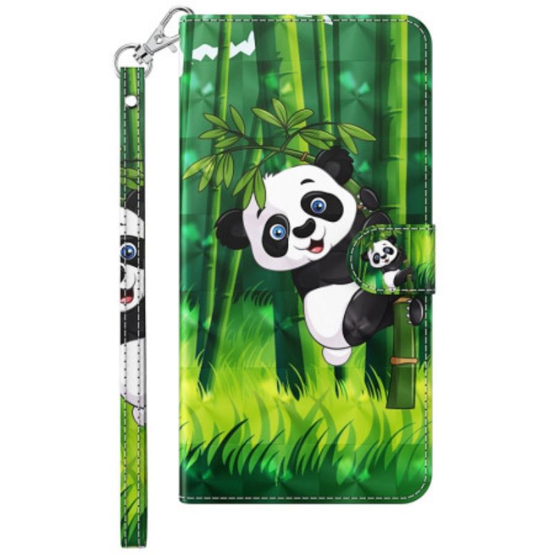 Capa Folio Para Samsung Galaxy M13 Panda E Bambu Com Lanyard