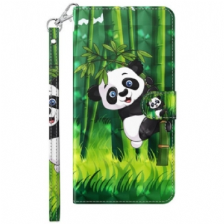 Capa Folio Para Samsung Galaxy M13 Panda E Bambu Com Lanyard