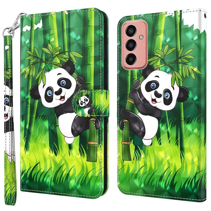 Capa Folio Para Samsung Galaxy M13 Panda E Bambu Com Lanyard