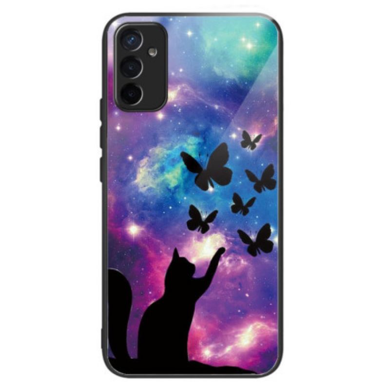 Capa Para Samsung Galaxy M13 Gato E Borboletas De Vidro Temperado