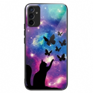 Capa Para Samsung Galaxy M13 Gato E Borboletas De Vidro Temperado