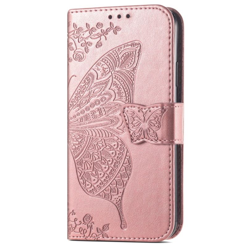 Capa De Couro Para Samsung Galaxy A54 5G Borboleta Barroca