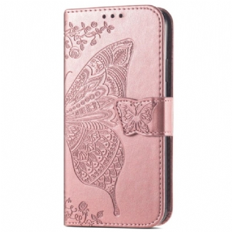 Capa De Couro Para Samsung Galaxy A54 5G Borboleta Barroca