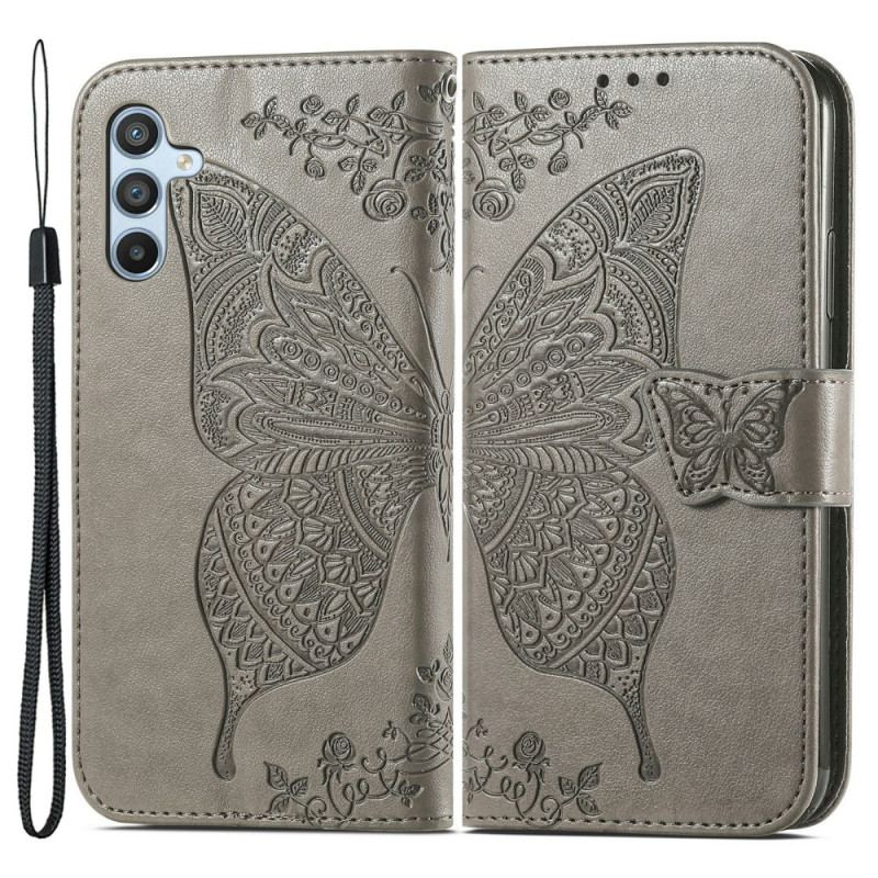 Capa De Couro Para Samsung Galaxy A54 5G Borboleta Barroca