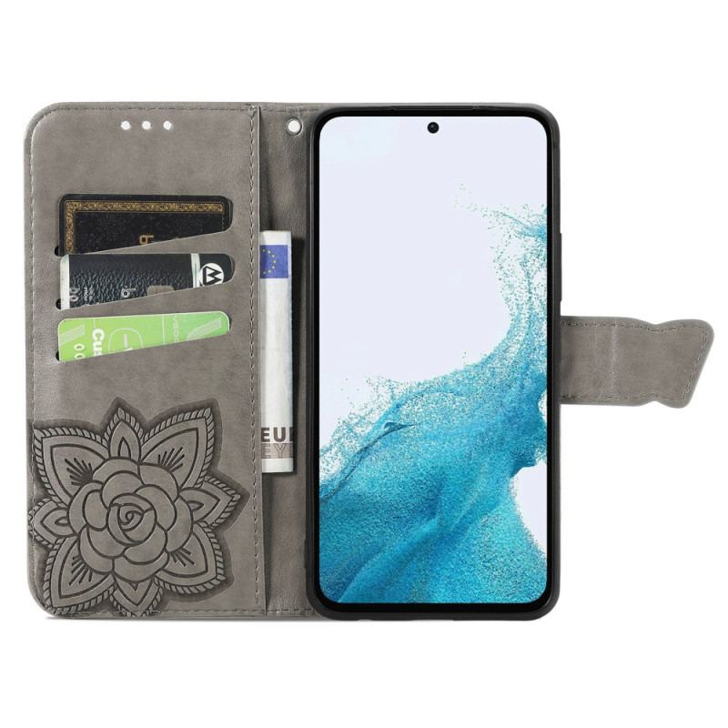 Capa De Couro Para Samsung Galaxy A54 5G Borboleta Barroca