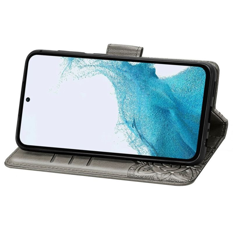 Capa De Couro Para Samsung Galaxy A54 5G Borboleta Barroca