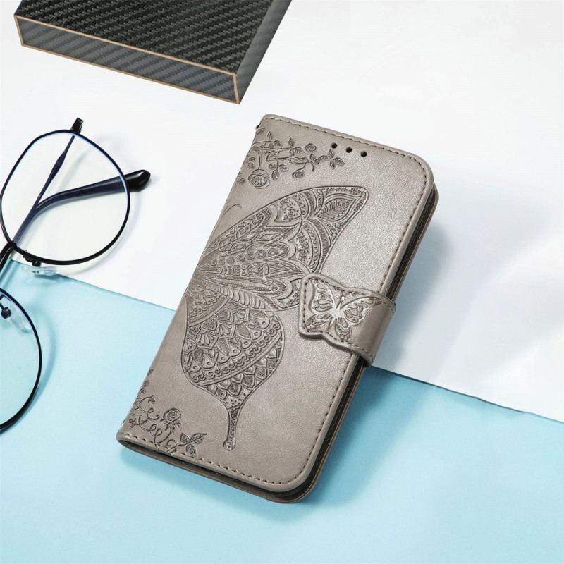 Capa De Couro Para Samsung Galaxy A54 5G Borboleta Barroca