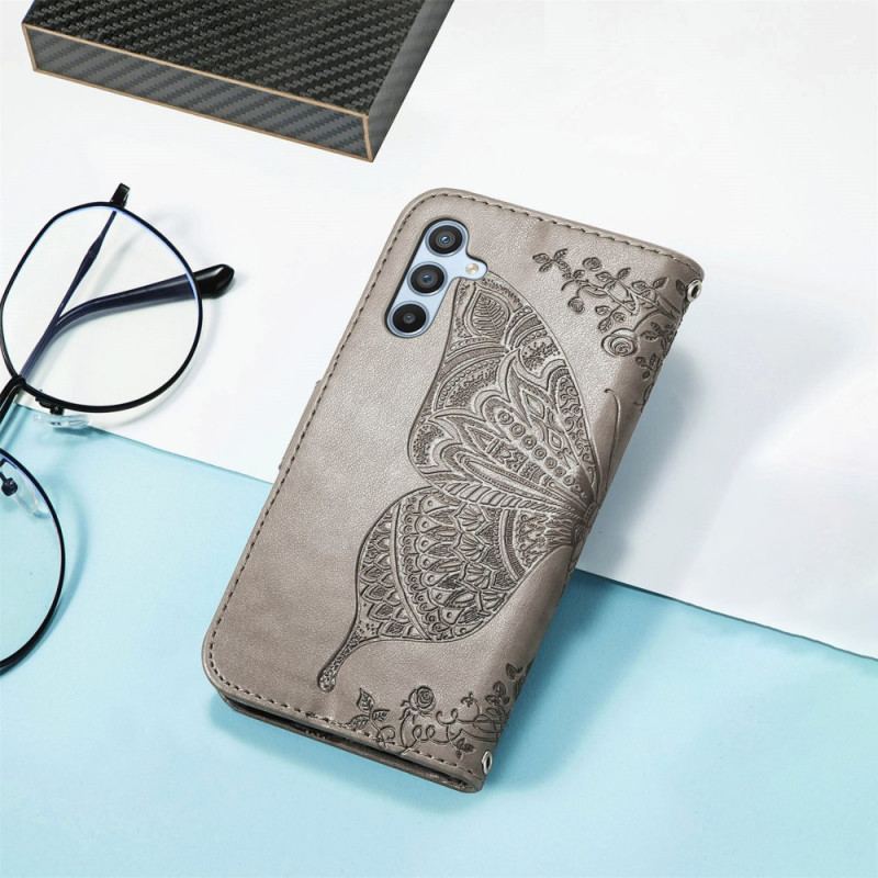 Capa De Couro Para Samsung Galaxy A54 5G Borboleta Barroca