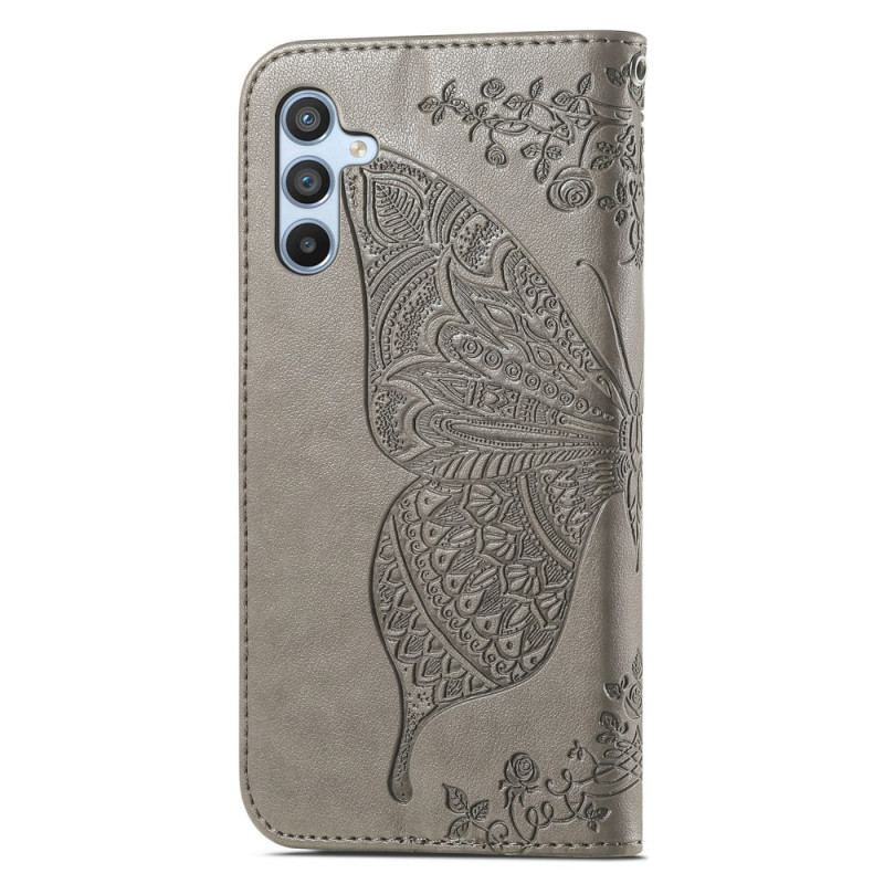 Capa De Couro Para Samsung Galaxy A54 5G Borboleta Barroca