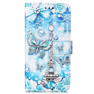 Capa De Couro Para Samsung Galaxy A54 5G Borboletas Da Torre Eiffel