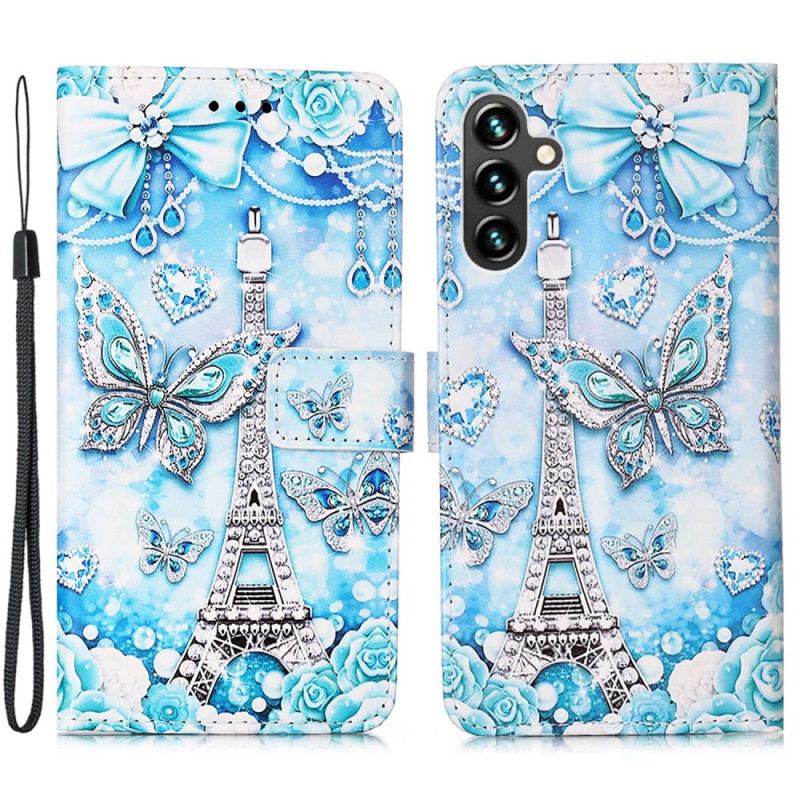 Capa De Couro Para Samsung Galaxy A54 5G Borboletas Da Torre Eiffel