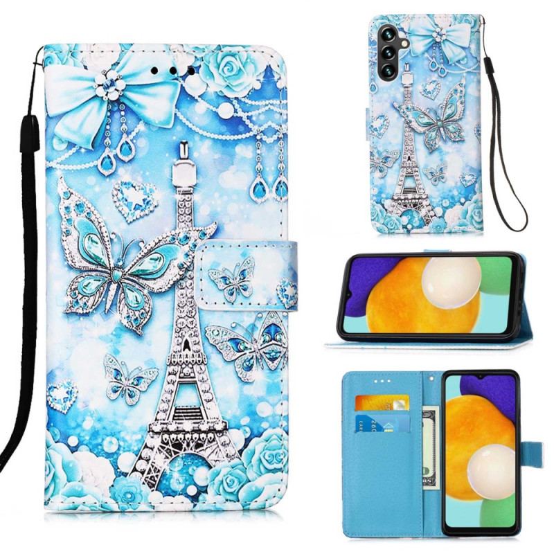 Capa De Couro Para Samsung Galaxy A54 5G Borboletas Da Torre Eiffel