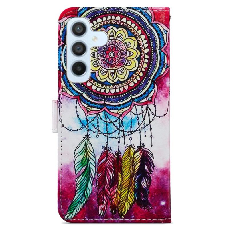 Capa De Couro Para Samsung Galaxy A54 5G De Cordão Apanhador De Sonhos Aquarela Com Alça