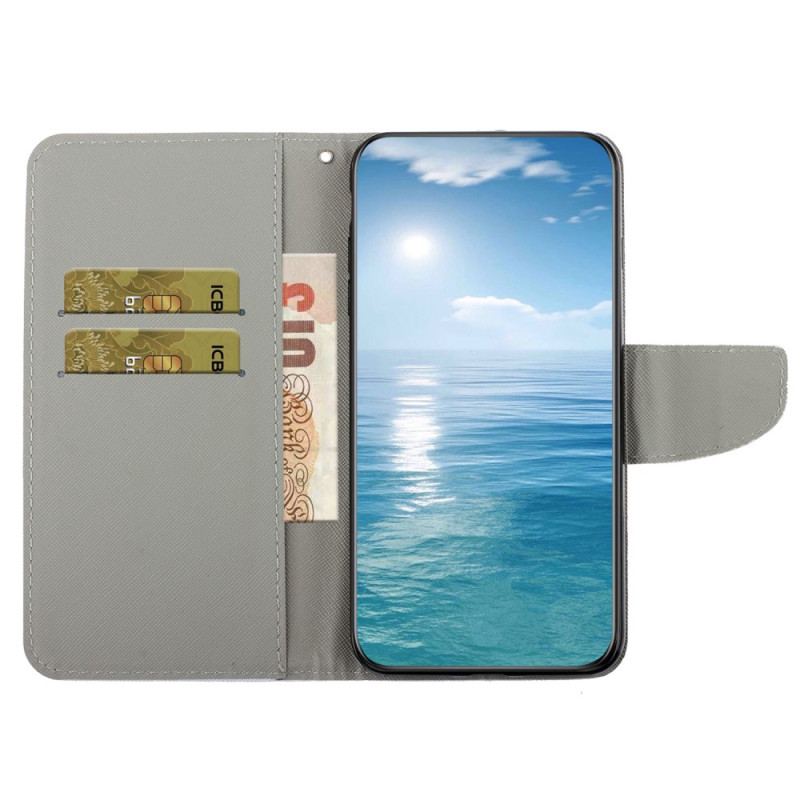 Capa De Couro Para Samsung Galaxy A54 5G De Cordão Chuva De Corações Strappy