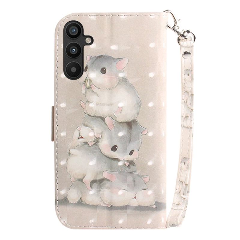 Capa De Couro Para Samsung Galaxy A54 5G De Cordão Pilha De Hamsters Em Lanyard