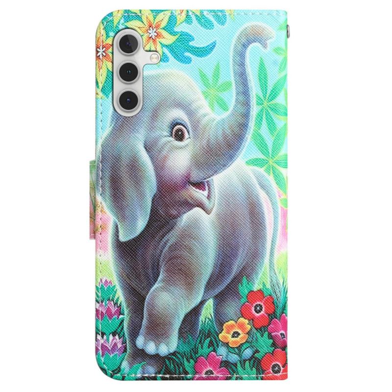 Capa Em Pele Para Samsung Galaxy A54 5G De Cordão Elefante Alegre Com Cordão