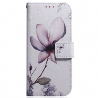 Capa Em Pele Para Samsung Galaxy A54 5G De Cordão Flor De Tiras Vintage