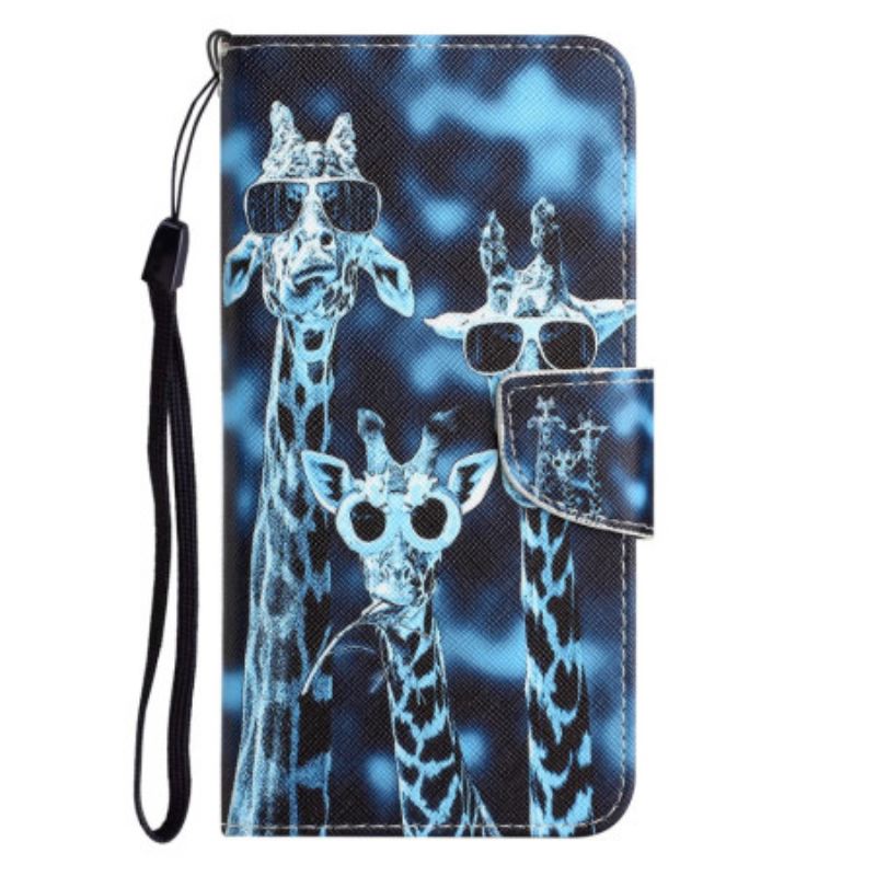 Capa Em Pele Para Samsung Galaxy A54 5G De Cordão Girafas Anônimas Em Cordão