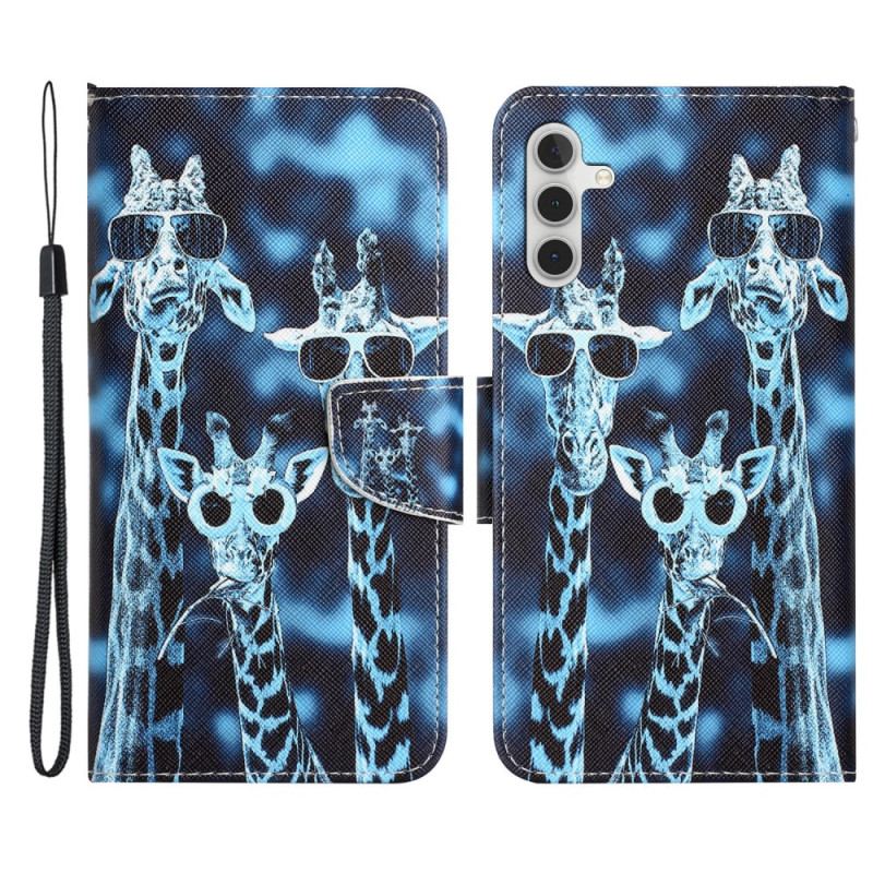 Capa Em Pele Para Samsung Galaxy A54 5G De Cordão Girafas Anônimas Em Cordão