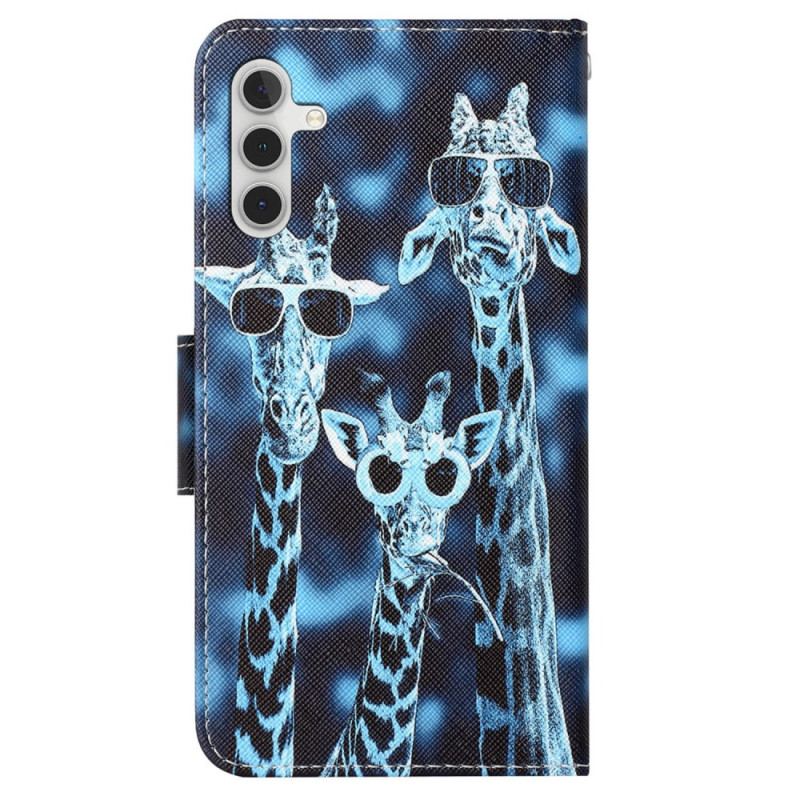 Capa Em Pele Para Samsung Galaxy A54 5G De Cordão Girafas Anônimas Em Cordão