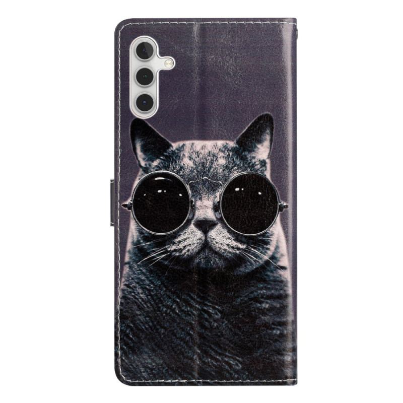 Capa Em Pele Para Samsung Galaxy A54 5G De Cordão Óculos De Tiras Para Gatos