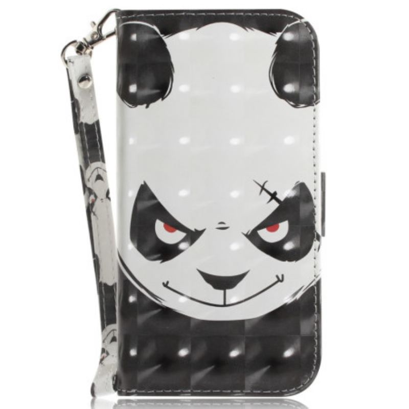 Capa Em Pele Para Samsung Galaxy A54 5G De Cordão Panda Irritado Com Cordão